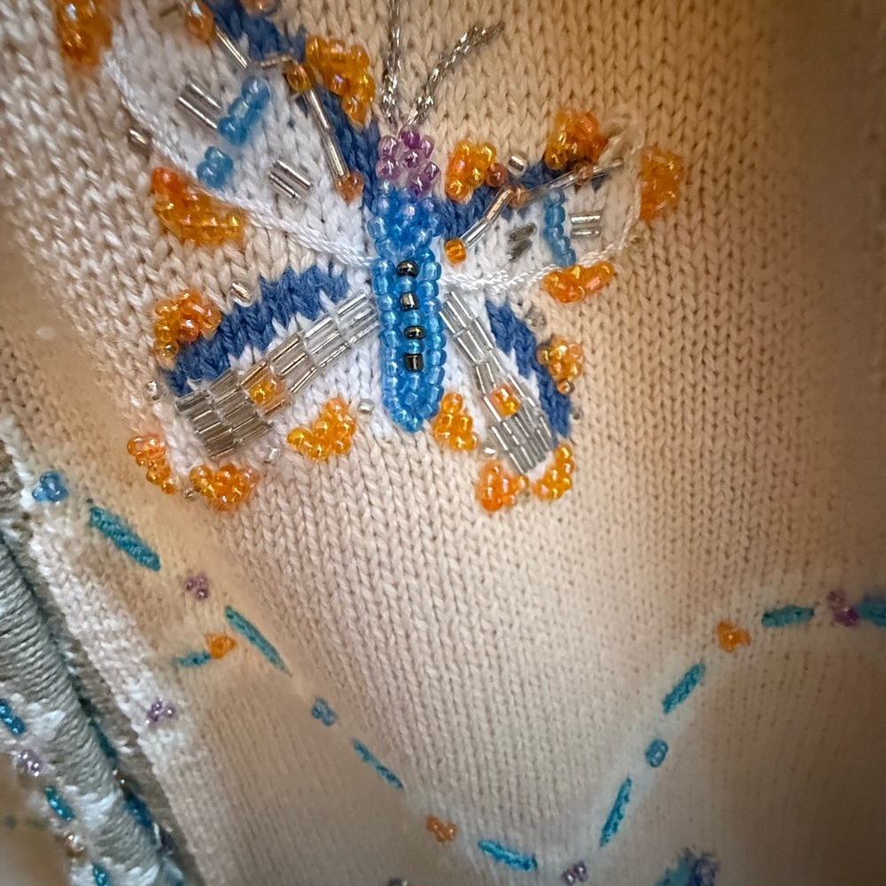Storybook Knits Cream Cardigan with Butterfly Embroidery - Picture 9 of 14